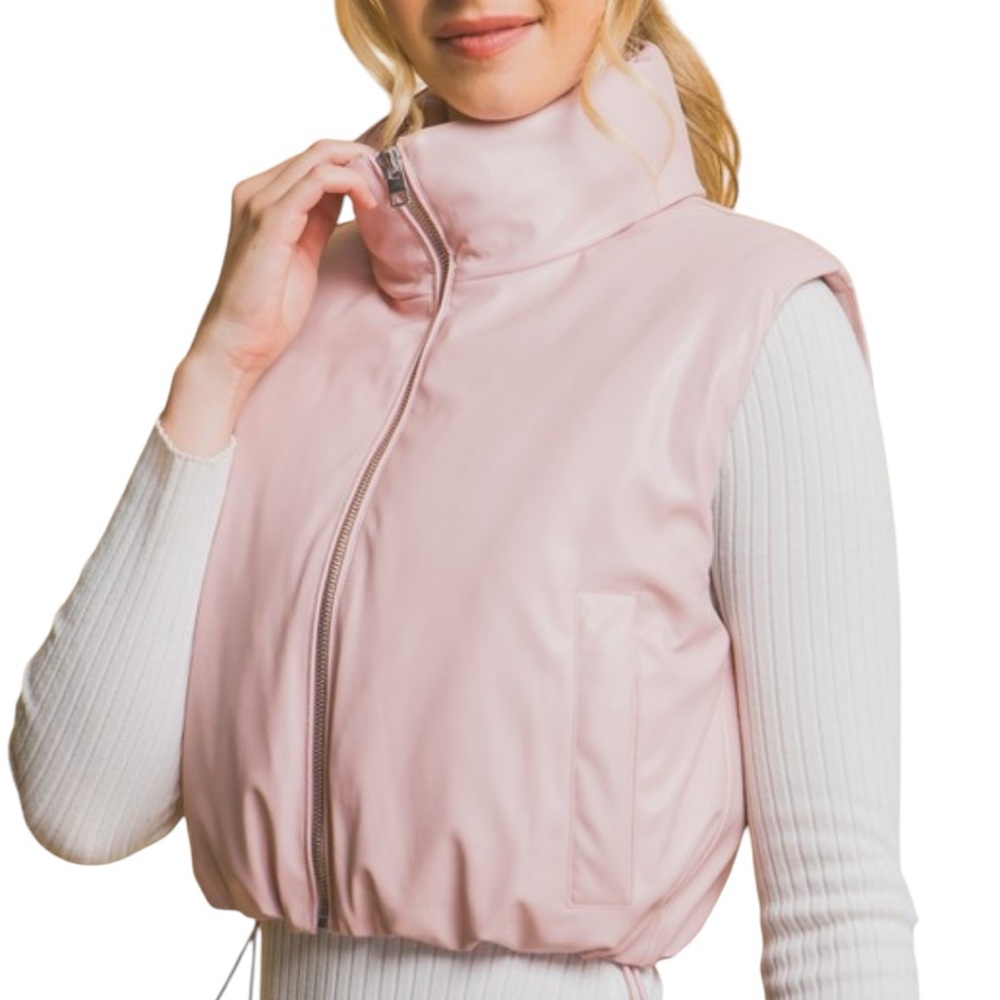 Pink Faux Leather Vest. Size Small - Picture 3 of 4